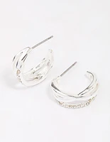 Silver Diamante Multi Twisted Hoop Earrings