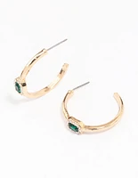 Gold Oval Halo Diamante Hoop Earrings