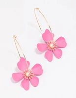 Pink Wire Flower Hoop Earrings