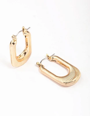 Gold Ribbed Rectangular Hoop Earrings