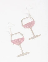 Silver Glitter Wine Glass Drop Earrings