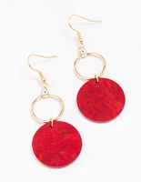 Gold Ring Disc Drop Earrings