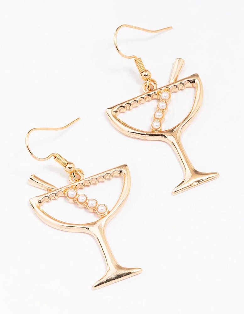 Gold Pearl Cocktail Drop Earrings