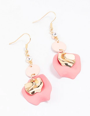 Gold & Blush Diamante Petal Drop Earrings