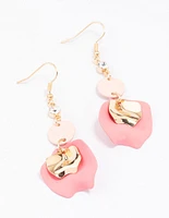 Gold & Blush Diamante Petal Drop Earrings