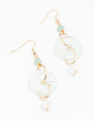 Gold Pearl Donut Drop Earrings