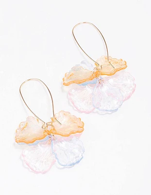 Gold Multi Acrylic Petal Hook Drop Earrings