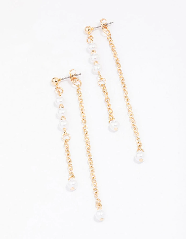 Gold Pearl Chain Jacket Drop Earrings