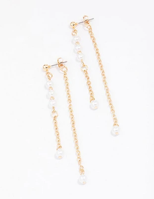 Gold Pearl Chain Jacket Drop Earrings