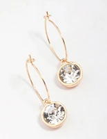 Gold Circle Encased Diamante Hoop Earrings