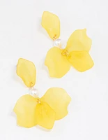 Gold Pearl Acrylic Flower Drop Earrings