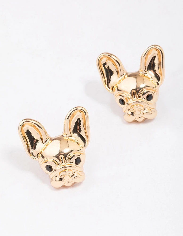 Gold French Bulldog Stud Earrings