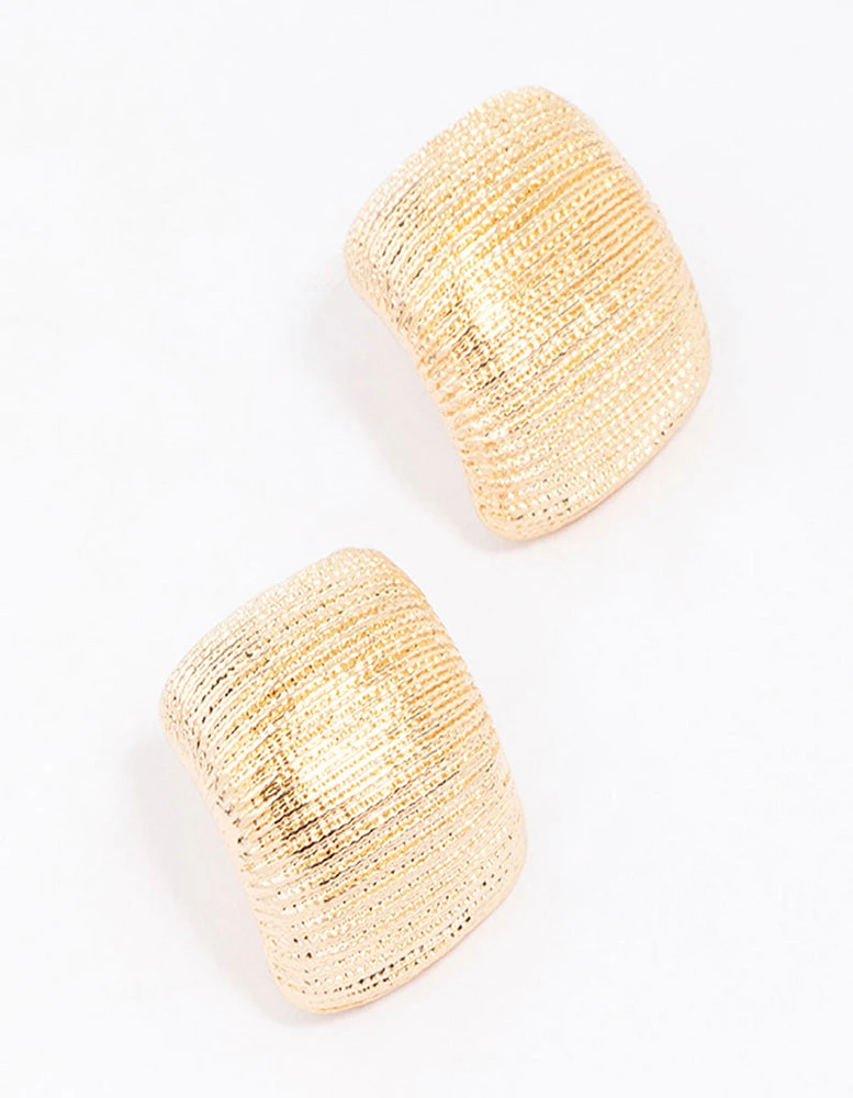 Gold Curved Textured Stud Earrings