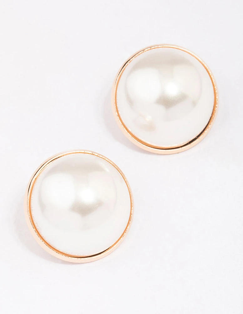 Gold Pearl Dome Encased Stud Earrings