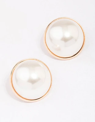 Gold Pearl Dome Encased Stud Earrings