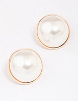 Gold Pearl Dome Encased Stud Earrings