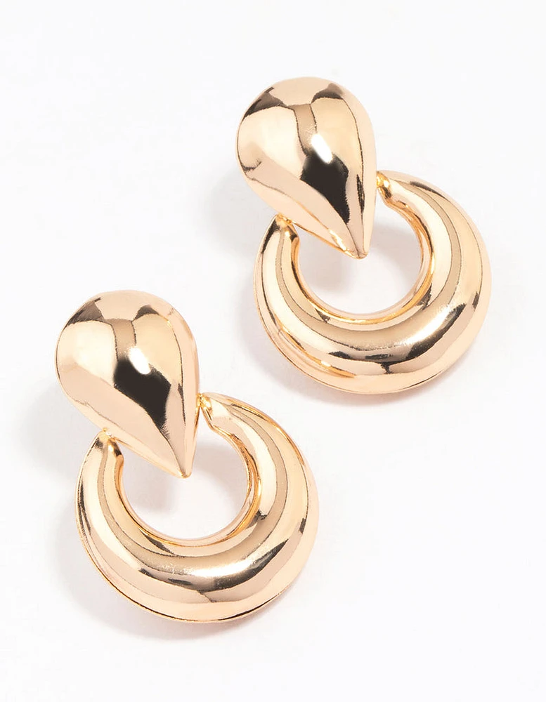 Gold Clean Door Knocker Stud Earrings