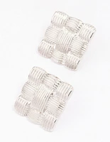 Silver Quilted Square Stud Earrings