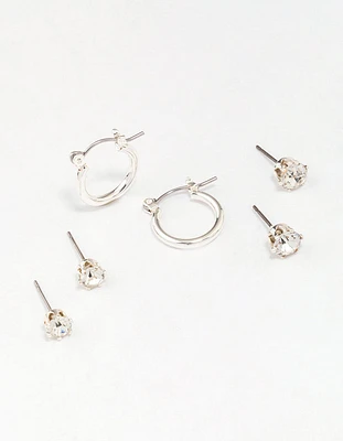 Silver Diamante Stud & Hoop Earring 3-Pack