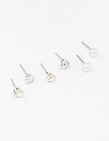 Silver Diamante & Pearl Stud Earring 3-Pack