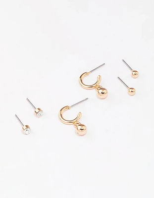 Gold Diamante Ball Hoop Earring 3-Pack