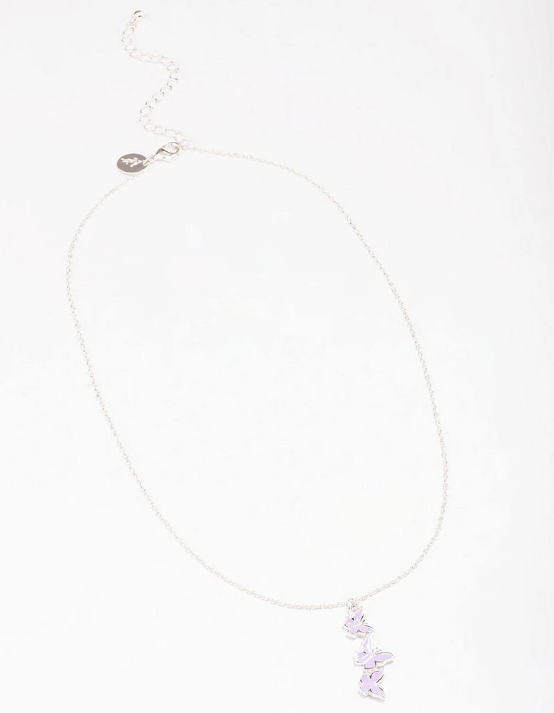 Silver & Purple Butterfly Pendant Necklace