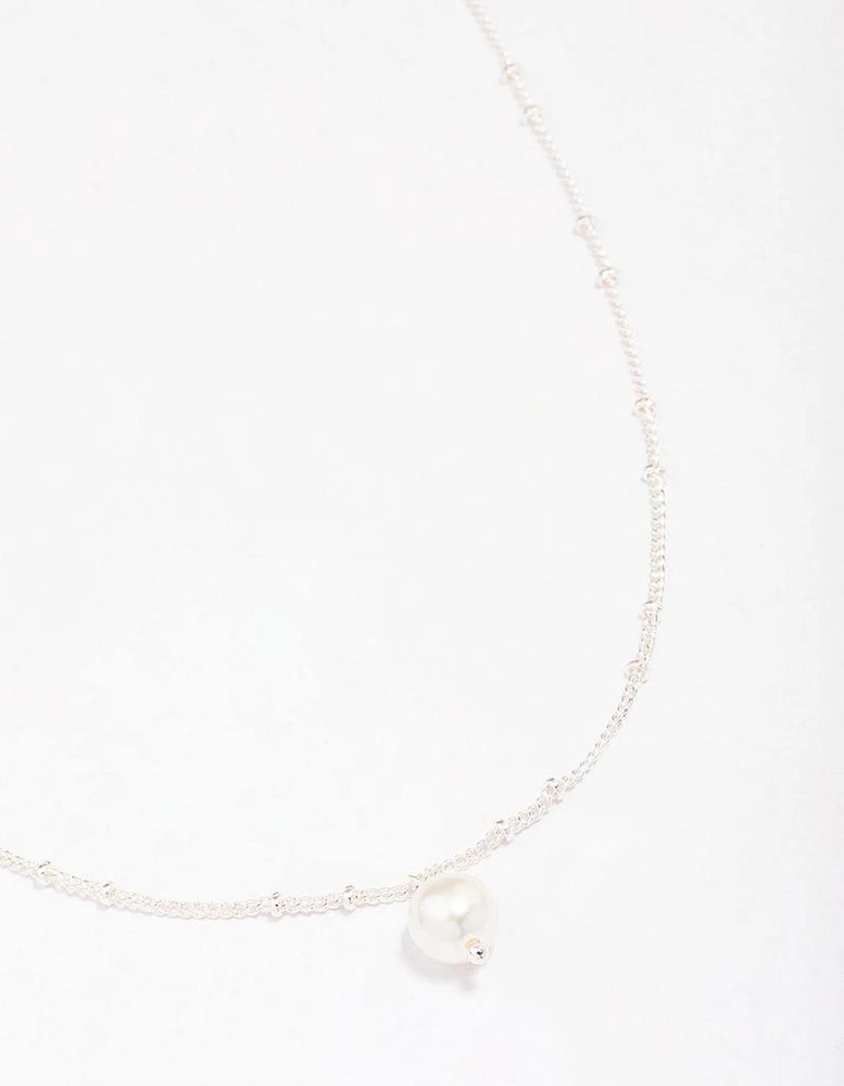 Silver Ball Chain Pearl Pendant Necklace