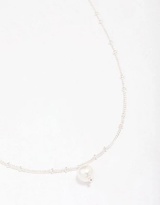 Silver Ball Chain Pearl Pendant Necklace