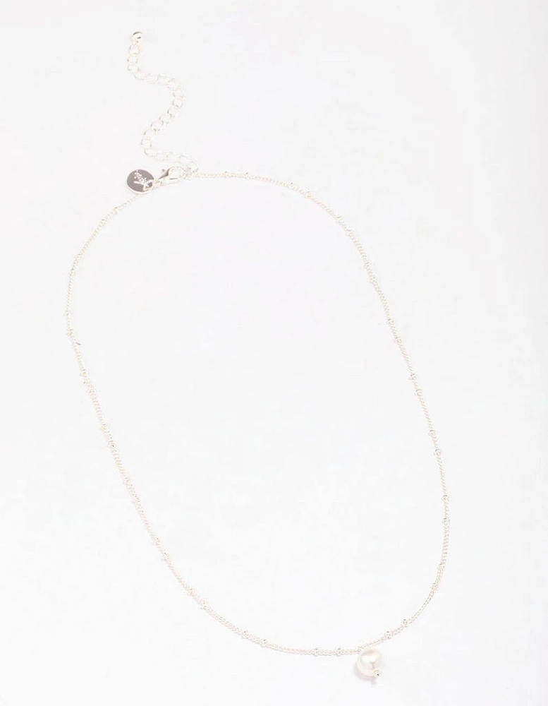 Silver Ball Chain Pearl Pendant Necklace