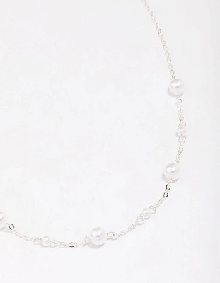 Silver Pearl & Ball Station Chain Necklace