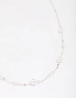 Silver Pearl & Ball Station Chain Necklace