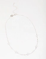 Silver Pearl & Ball Station Chain Necklace