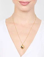 Gold Puffy Heart Ball Chain Pendant Necklace