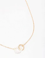 Gold Pearl Link Circle Pendant Necklace