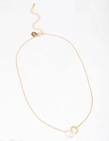 Gold Pearl Link Circle Pendant Necklace