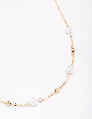 Gold Pearl & Ball Station Necklace