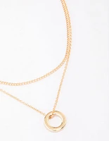 Gold Double Chain Circle Pendant Layered Necklace