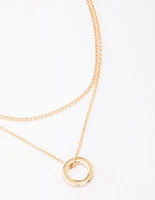 Gold Double Chain Circle Pendant Layered Necklace