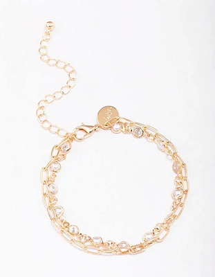 Gold Encased Pearl Link Bracelet
