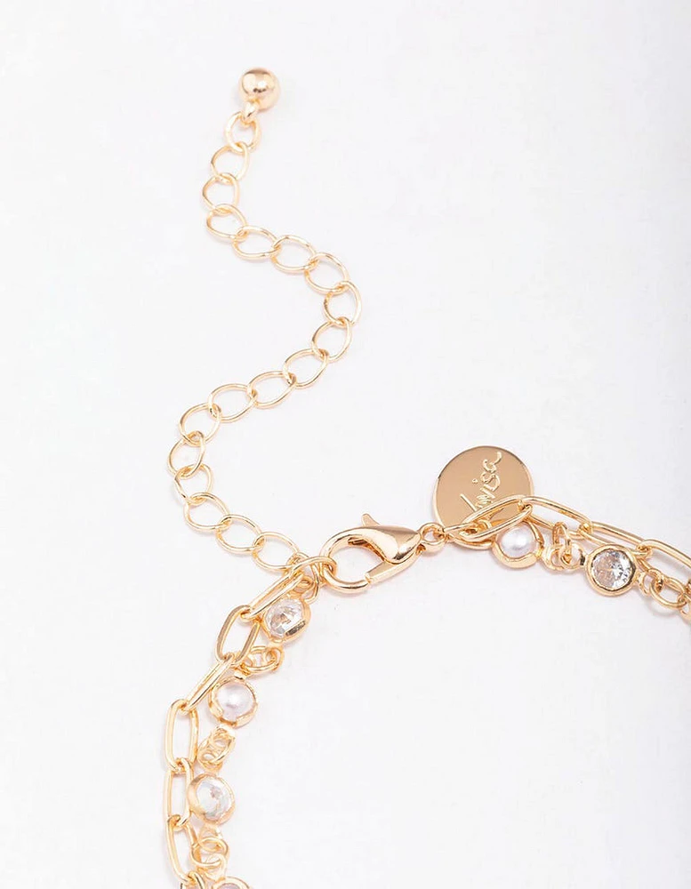 Gold Encased Pearl Link Bracelet