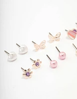 Kids Rose Gold Heart & Butterfly Stud Earring Pack