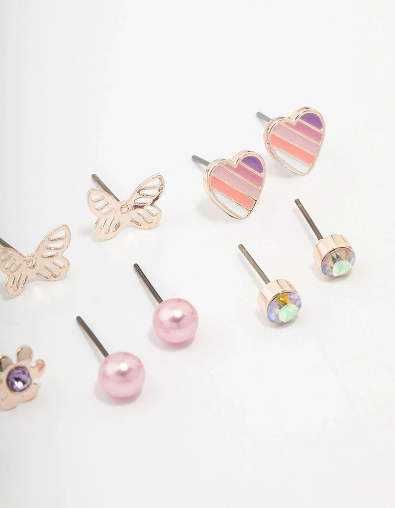 Kids Rose Gold Heart & Butterfly Stud Earring Pack