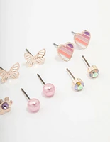 Kids Rose Gold Heart & Butterfly Stud Earring Pack