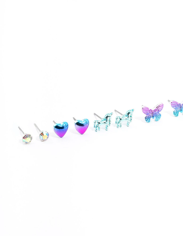 Kids Coated Unicorn And Butterfly Earrings 6-Pack