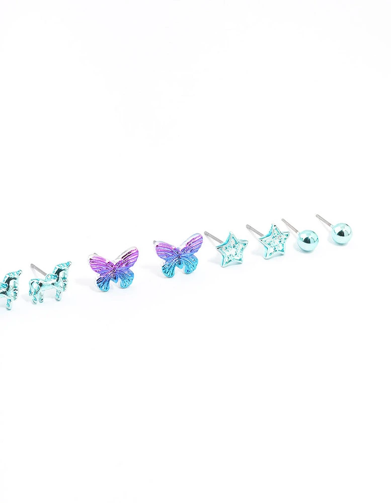 Kids Coated Unicorn And Butterfly Earrings 6-Pack