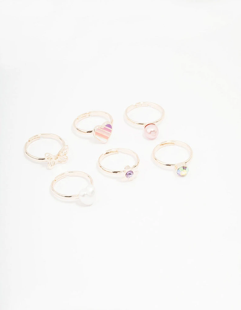 Kids Rose Gold Heart & Butterfly Ring Pack