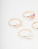 Kids Rose Gold Heart & Butterfly Ring Pack