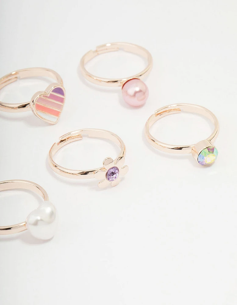 Kids Rose Gold Heart & Butterfly Ring Pack