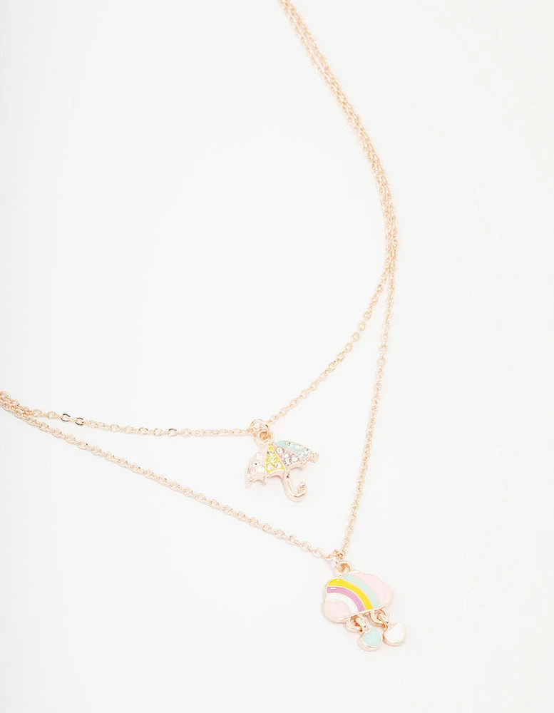 Kids Rose Gold Enamel Cloud & Rain Layered Necklace