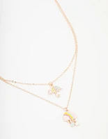 Kids Rose Gold Enamel Cloud & Rain Layered Necklace